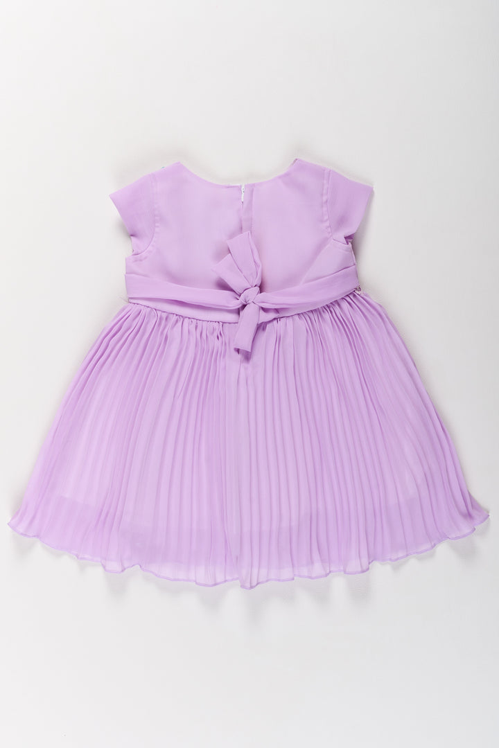 The Nesavu Girls Fancy Party Frock Girls Poly Georgette Fancy Party Frock in Lavender with Floral Appliqué Nesavu Girls Fancy Wedding Frock Lavender Poly Georgette Floral Appliqu | The Nesavu