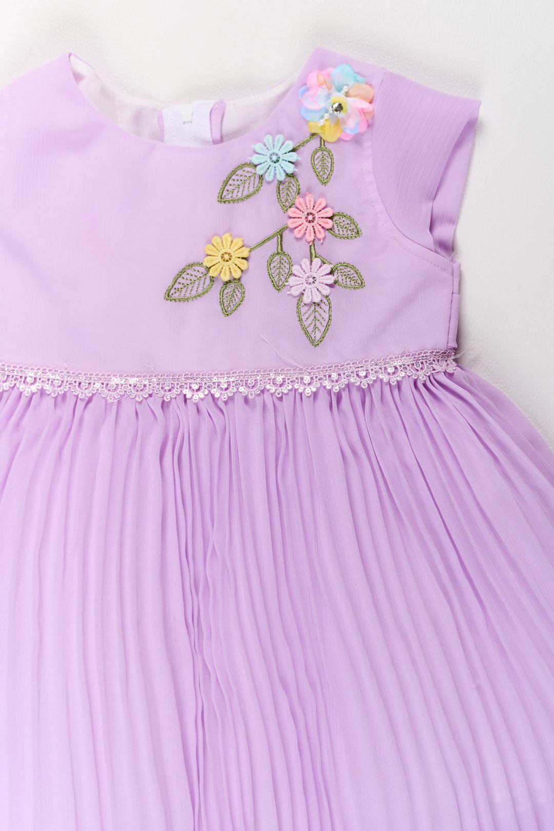 The Nesavu Girls Fancy Party Frock Girls Poly Georgette Fancy Party Frock in Lavender with Floral Appliqué Nesavu Girls Fancy Wedding Frock Lavender Poly Georgette Floral Appliqu | The Nesavu