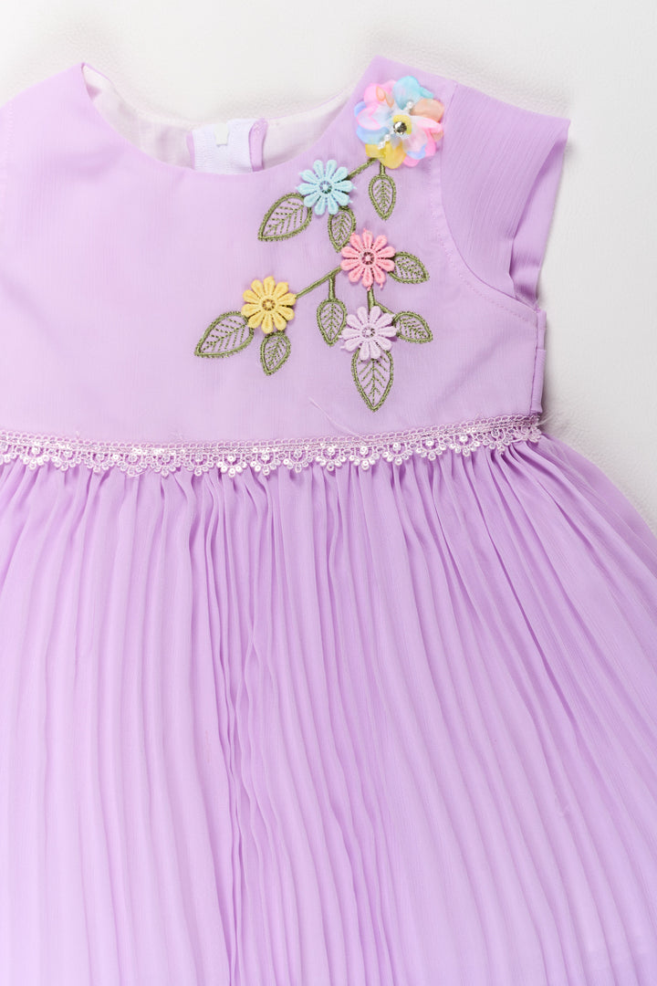 The Nesavu Girls Fancy Party Frock Girls Poly Georgette Fancy Party Frock in Lavender with Floral Appliqué Nesavu Girls Fancy Wedding Frock Lavender Poly Georgette Floral Appliqu | The Nesavu