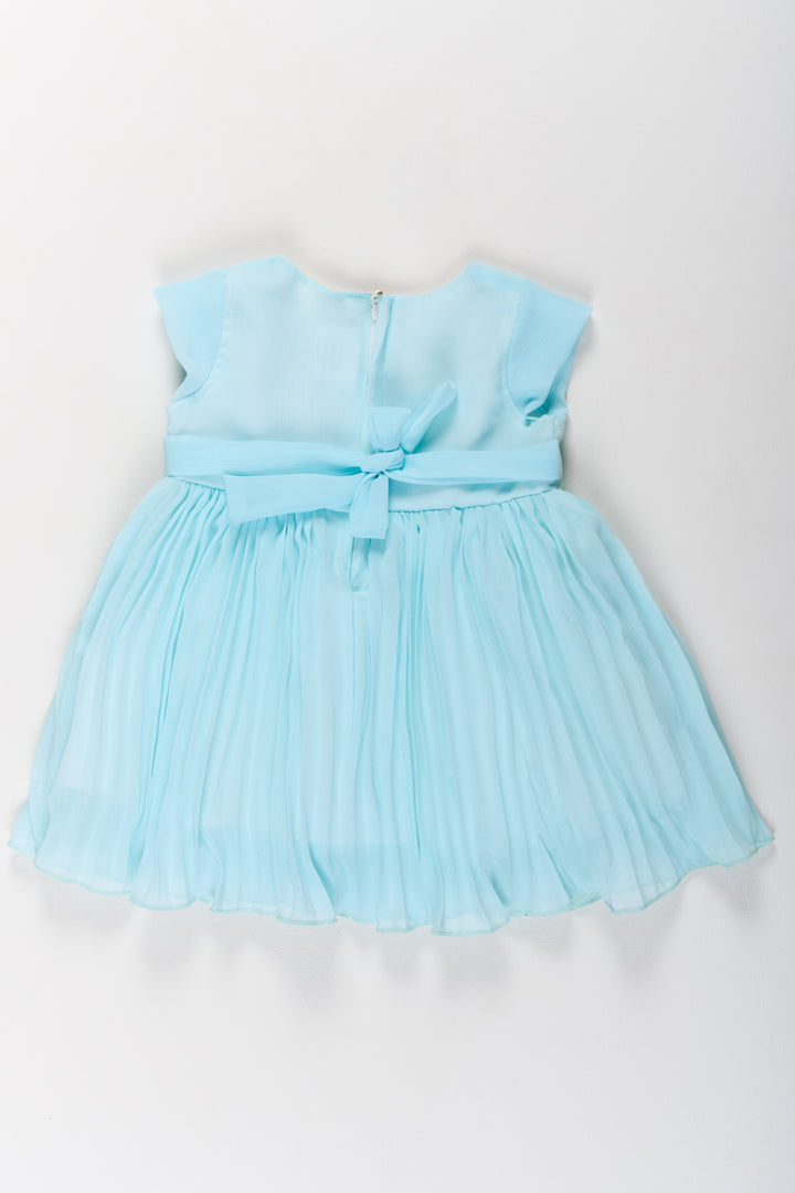 The Nesavu Girls Fancy Party Frock Girls Poly Georgette Frock in Aqua Blue with Floral Appliqué and Pleated Skirt Nesavu Girls Poly Georgette Frock Aqua Blue Floral Appliqu Pleated Skirt | The Nesavu