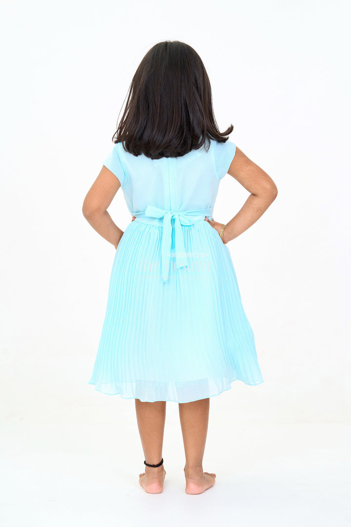 The Nesavu Girls Fancy Party Frock Girls Poly Georgette Frock in Aqua Blue with Floral Appliqué and Pleated Skirt Nesavu Girls Poly Georgette Frock Aqua Blue Floral Appliqu Pleated Skirt | The Nesavu