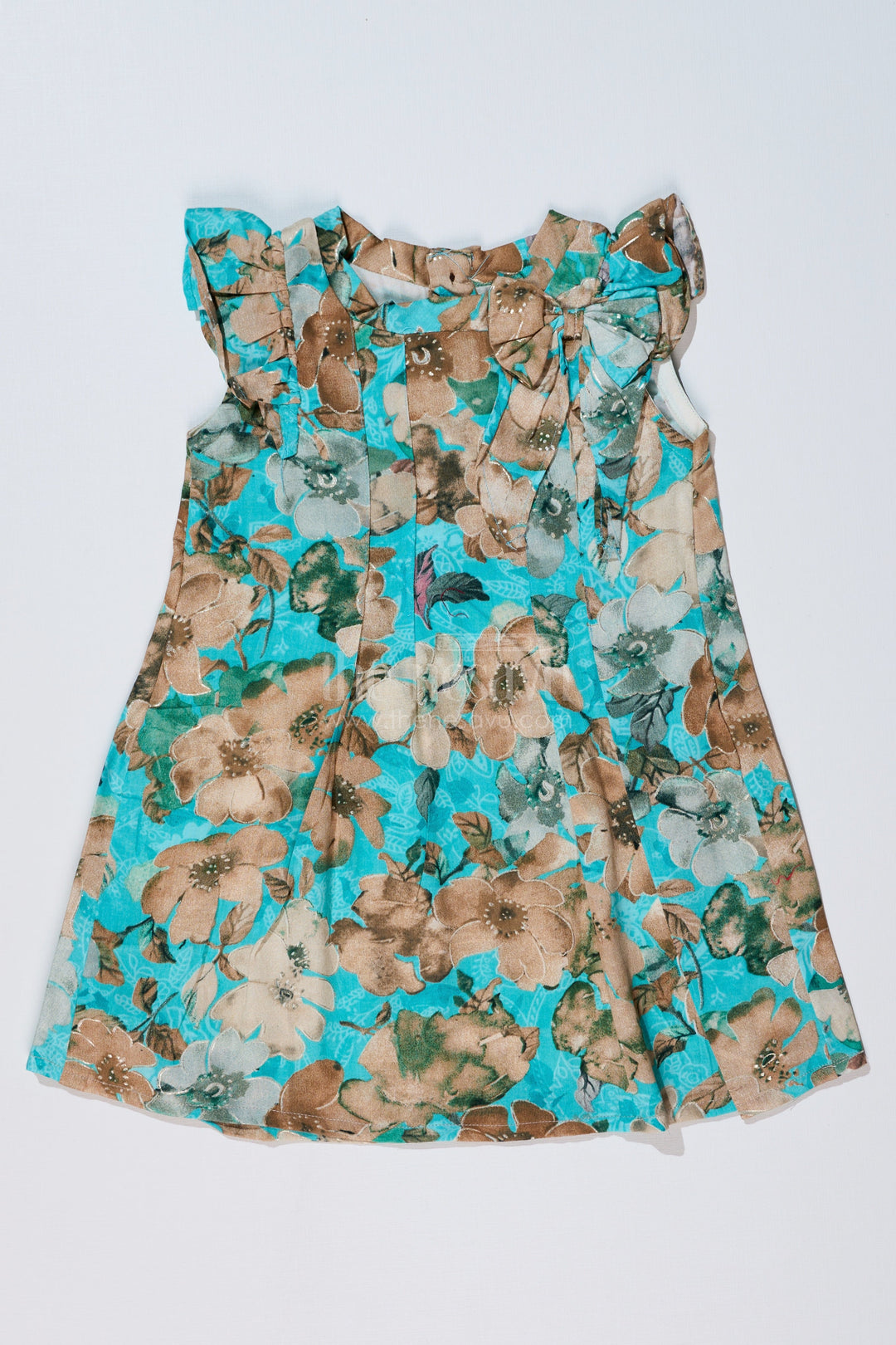 The Nesavu Girls Cotton Frock Girls Pretty Floral Dresses with Ruffle Neckline and Soft Cotton Fabric for Elegant Everyday Wear Nesavu 16 (1Y) / Blue GFC1611B-16 Girls Pretty Floral Dresses Ruffle Neckline Soft Cotton Fabric Casual Elegance | The Nesavu