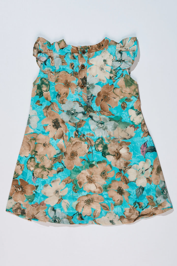 The Nesavu Girls Cotton Frock Girls Pretty Floral Dresses with Ruffle Neckline and Soft Cotton Fabric for Elegant Everyday Wear Nesavu Nesavu Girls Pretty Floral Dresses Ruffle Neckline Soft Cotton Fabric Casual Elegance