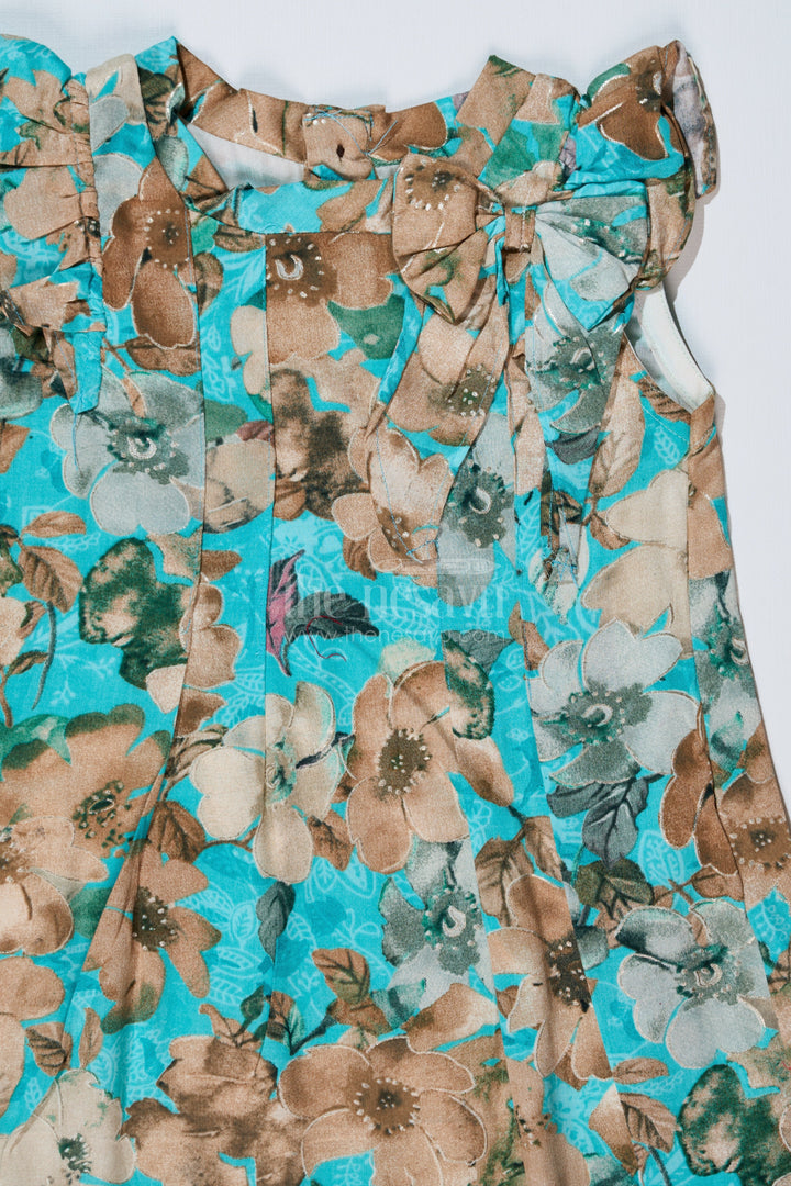 The Nesavu Girls Cotton Frock Girls Pretty Floral Dresses with Ruffle Neckline and Soft Cotton Fabric for Elegant Everyday Wear Nesavu Nesavu Girls Pretty Floral Dresses Ruffle Neckline Soft Cotton Fabric Casual Elegance