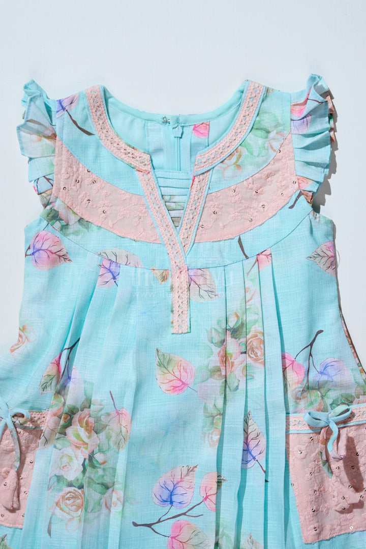 The Nesavu Girls Cotton Frock Girls Princess Cut Frock in Cotton Blend with Floral Print and Lace Pockets Nesavu Girls Princess Cut Frock Cotton Blend Floral Print Lace Pockets | The Nesavu