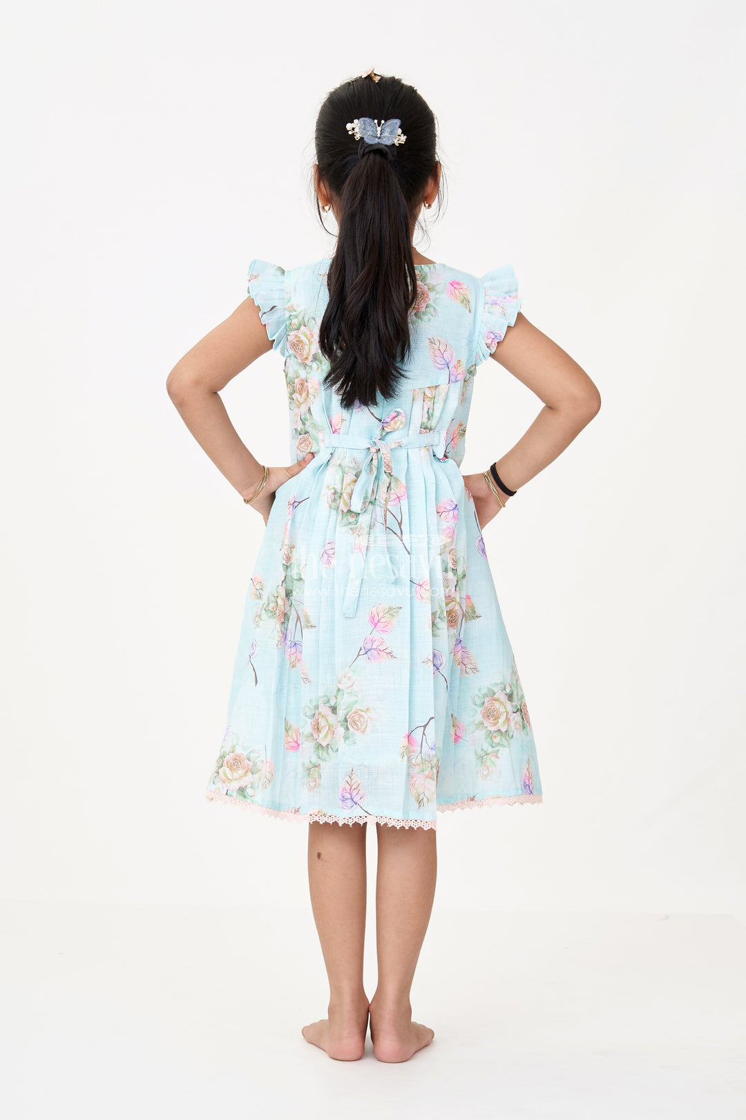 The Nesavu Girls Cotton Frock Girls Princess Cut Frock in Cotton Blend with Floral Print and Lace Pockets Nesavu Girls Princess Cut Frock Cotton Blend Floral Print Lace Pockets | The Nesavu