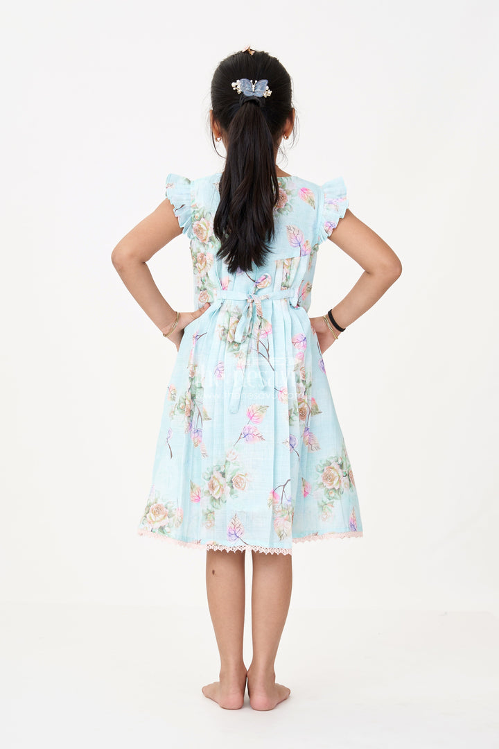 The Nesavu Girls Cotton Frock Girls Princess Cut Frock in Cotton Blend with Floral Print and Lace Pockets Nesavu Girls Princess Cut Frock Cotton Blend Floral Print Lace Pockets | The Nesavu
