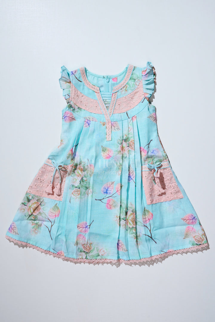 The Nesavu Girls Cotton Frock Girls Princess Cut Frock in Cotton Blend with Floral Print and Lace Pockets Nesavu Nesavu Girls Princess Cut Frock Cotton Blend Floral Print Lace Pockets