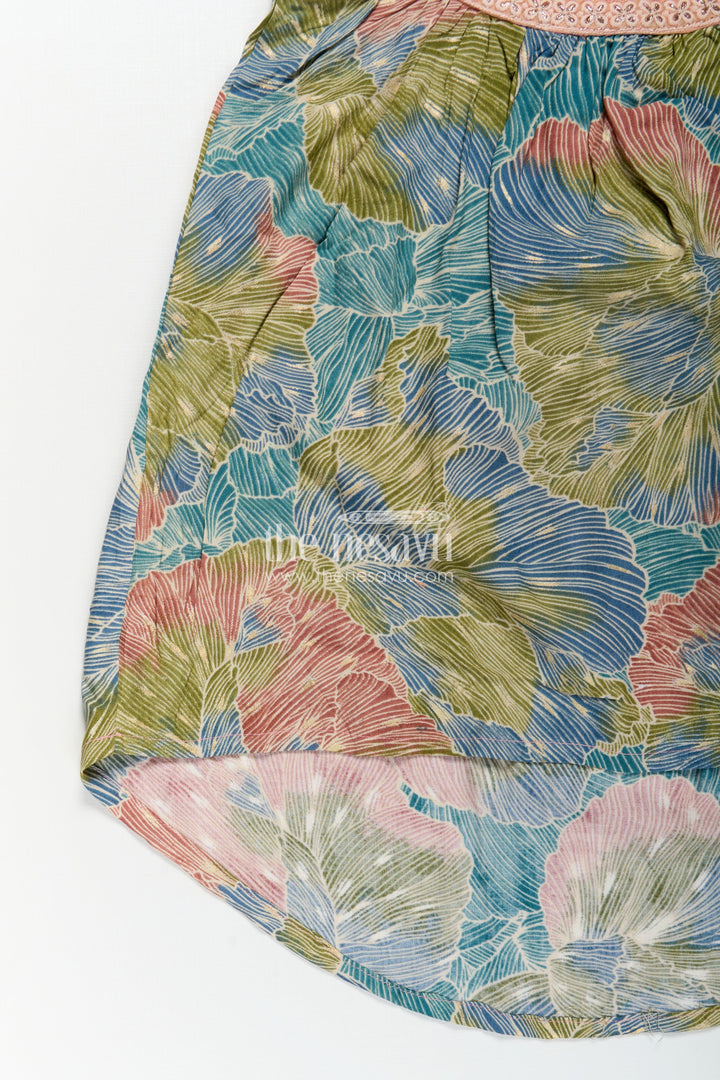 The Nesavu Girls Chanderi Frock Girls Printed Chanderi Frock with Pastel Toned Botanical Motifs and Elegant Flow in Long Frock for Party Style Nesavu Girls Long Frock Party Chanderi Soft Pastel Floral Design Pink Yoke Detailing | The Nesavu