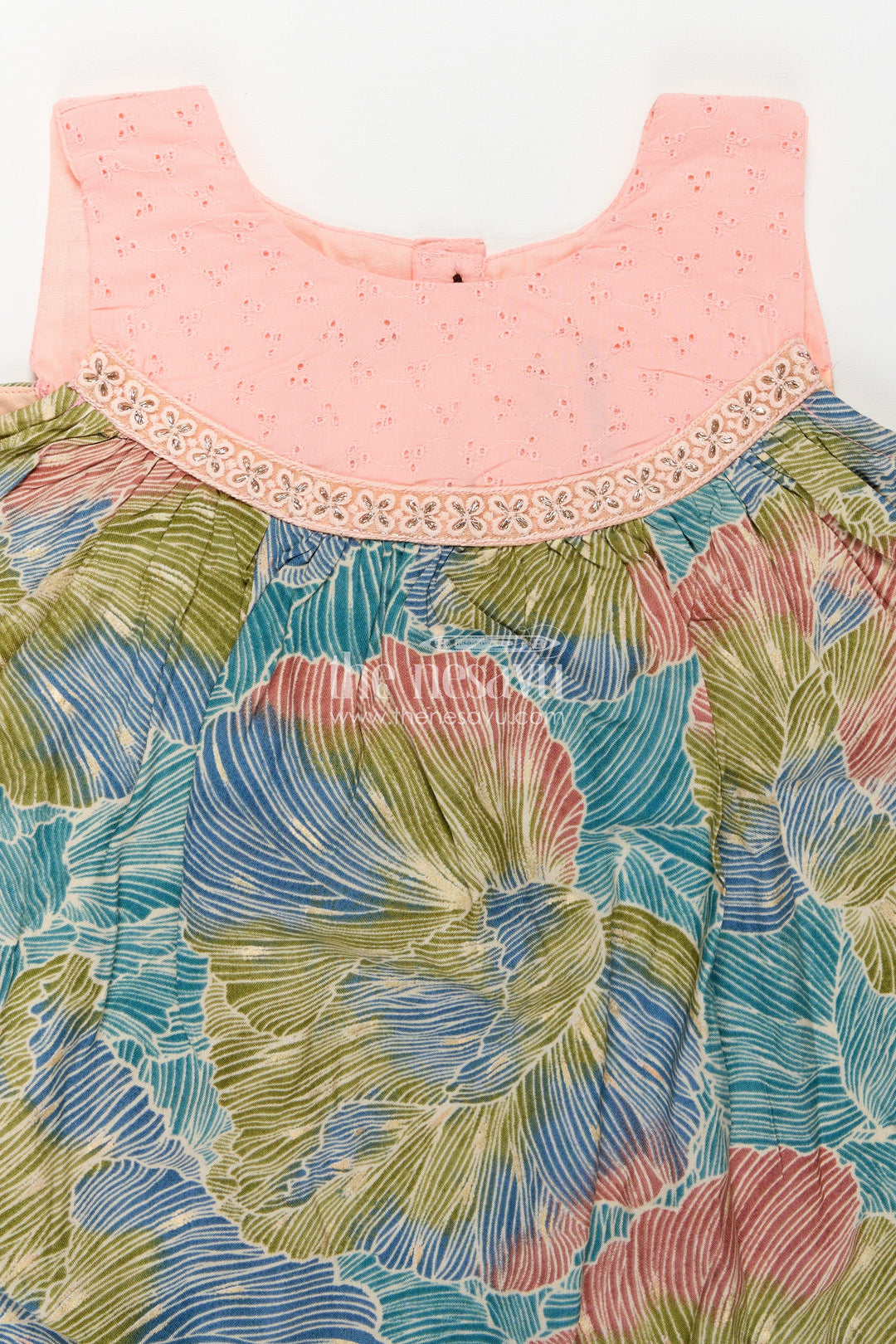 The Nesavu Girls Chanderi Frock Girls Printed Chanderi Frock with Pastel Toned Botanical Motifs and Elegant Flow in Long Frock for Party Style Nesavu Girls Long Frock Party Chanderi Soft Pastel Floral Design Pink Yoke Detailing | The Nesavu