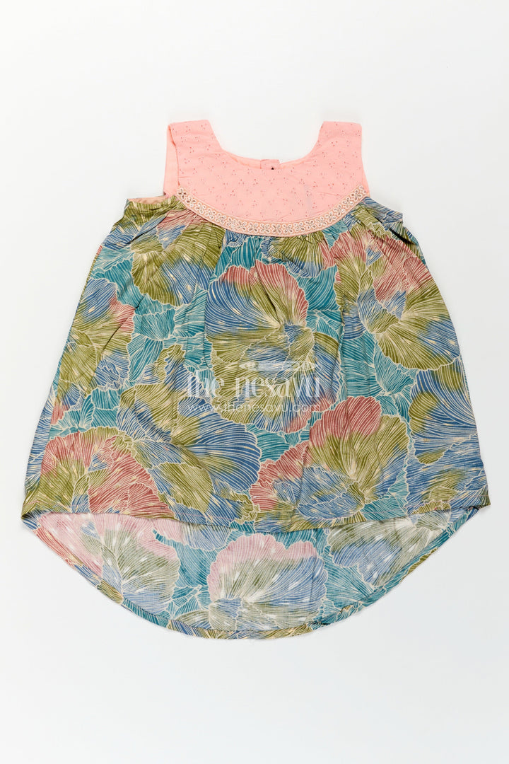 The Nesavu Girls Chanderi Frock Girls Printed Chanderi Frock with Pastel Toned Botanical Motifs and Elegant Flow in Long Frock for Party Style Nesavu Girls Long Frock Party Chanderi Soft Pastel Floral Design Pink Yoke Detailing | The Nesavu
