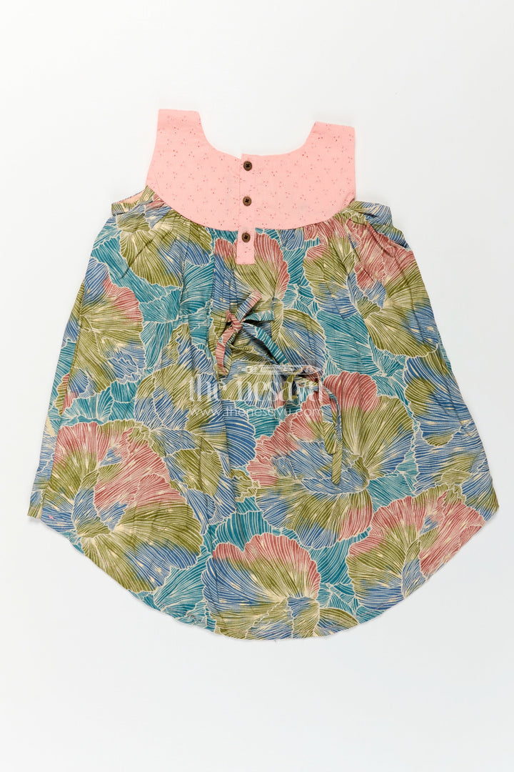 The Nesavu Girls Chanderi Frock Girls Printed Chanderi Frock with Pastel Toned Botanical Motifs and Elegant Flow in Long Frock for Party Style Nesavu Girls Long Frock Party Chanderi Soft Pastel Floral Design Pink Yoke Detailing | The Nesavu