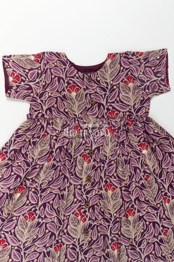 The Nesavu Girls Chanderi Frock Girls Printed Chanderi Frock with Unique Frock Sleeves Design and Elegant Floral Motifs Nesavu 18 (2Y) / Purple GFC1728A-18 Girls Printed Chanderi Frock Elegant Frock Sleeves Design Subtle Floral Accents | The Nesavu