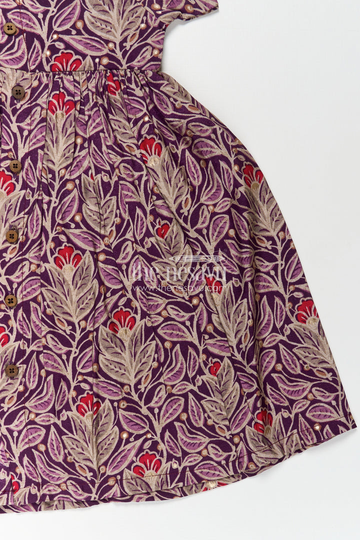 The Nesavu Girls Chanderi Frock Girls Printed Chanderi Frock with Unique Frock Sleeves Design and Elegant Floral Motifs Nesavu Girls Printed Chanderi Frock Elegant Frock Sleeves Design Subtle Floral Accents | The Nesavu