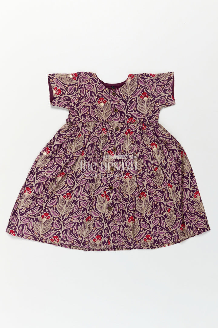 The Nesavu Girls Chanderi Frock Girls Printed Chanderi Frock with Unique Frock Sleeves Design and Elegant Floral Motifs Nesavu Girls Printed Chanderi Frock Elegant Frock Sleeves Design Subtle Floral Accents | The Nesavu