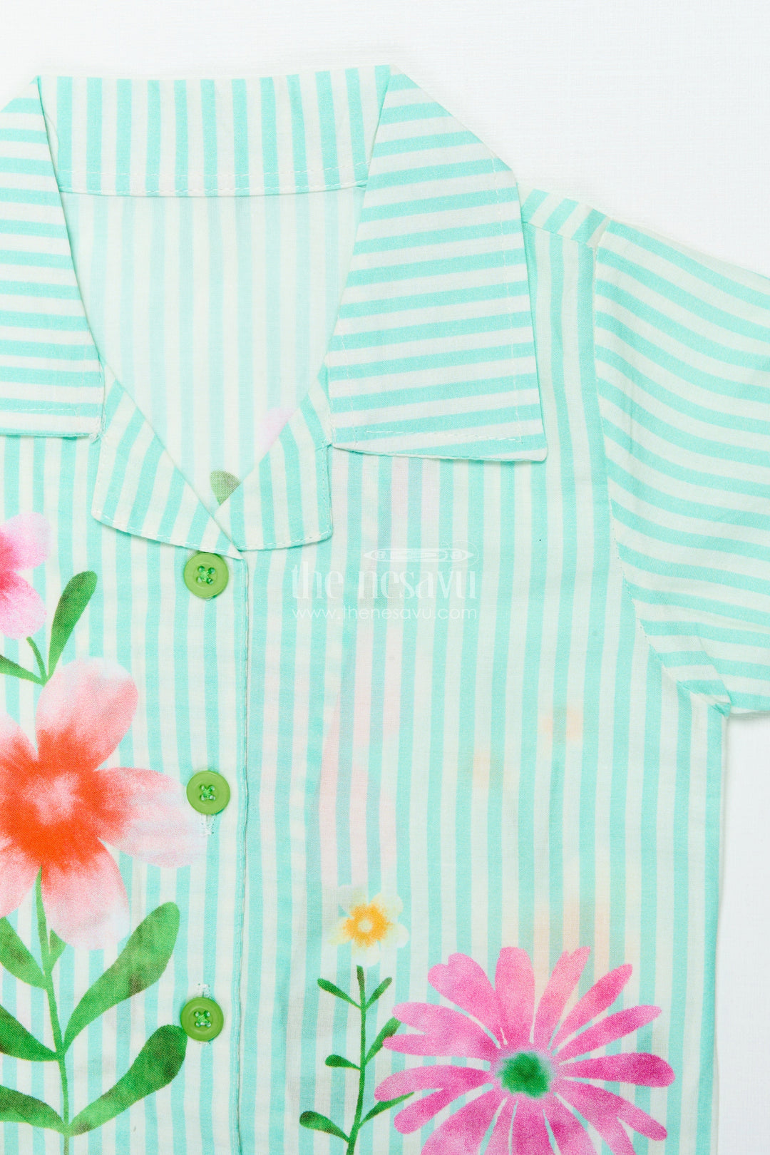 The Nesavu Girls Casual Set Girls Printed Cotton Set with Shirt and Pants for Outings and Play Nesavu Nesavu girls floral printed cotton set shirt pants perfect casual outfit sunny day adventures