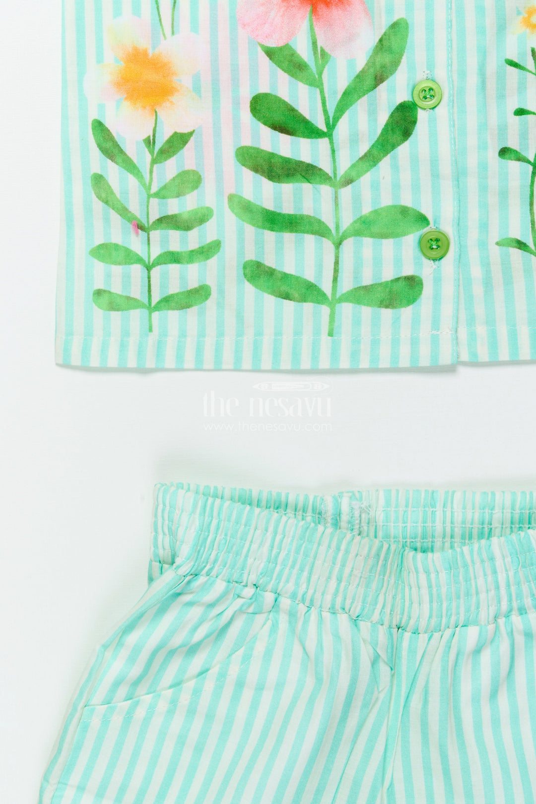 The Nesavu Girls Casual Set Girls Printed Cotton Set with Shirt and Pants for Outings and Play Nesavu Nesavu girls floral printed cotton set shirt pants perfect casual outfit sunny day adventures