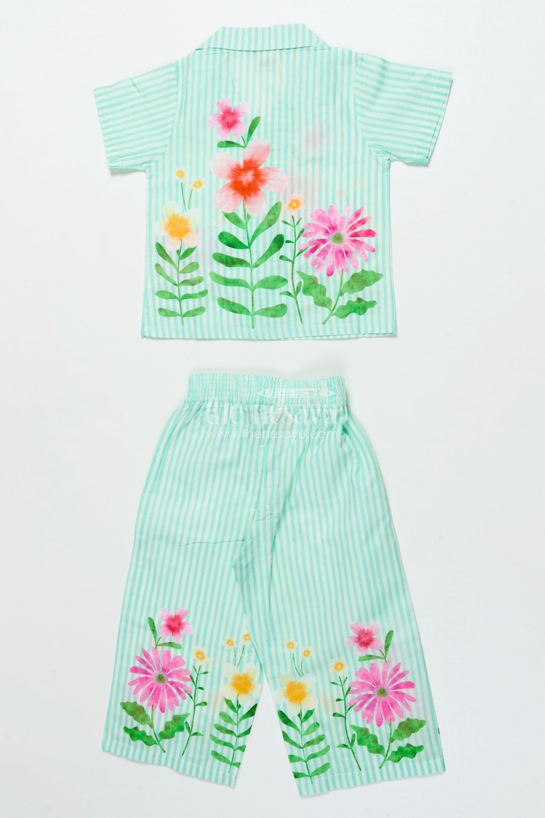 The Nesavu Girls Casual Set Girls Printed Cotton Set with Shirt and Pants for Outings and Play Nesavu Nesavu girls floral printed cotton set shirt pants perfect casual outfit sunny day adventures