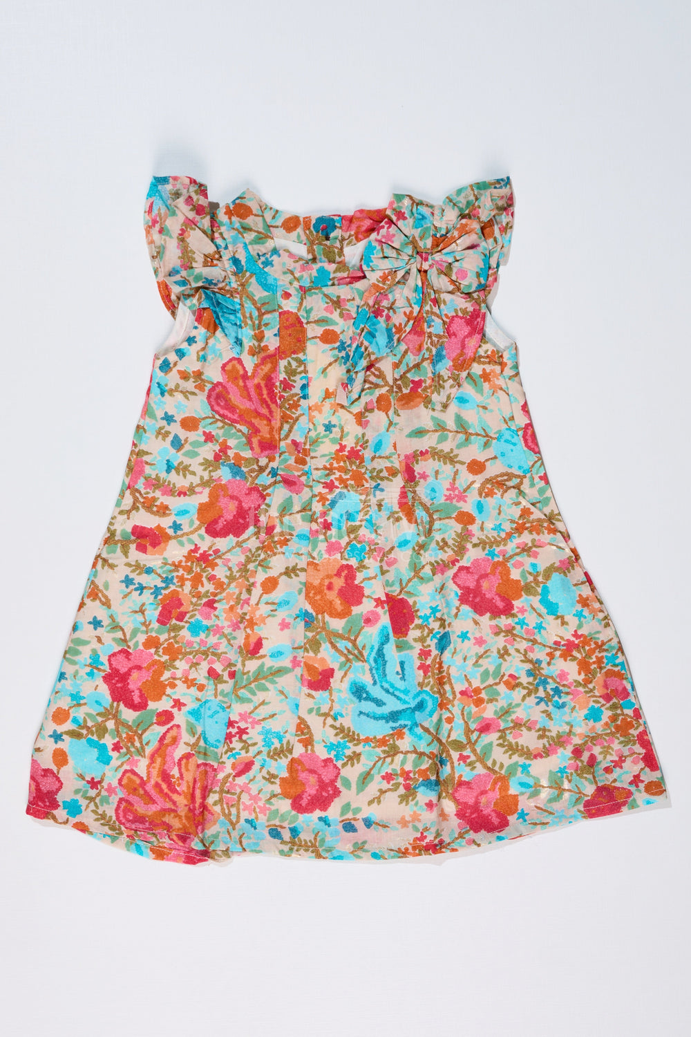 The Nesavu Girls Cotton Frock Girls Printed Frock in Muslin Silk with Vibrant Floral Patterns and Stylish Bow Nesavu 16 (1Y) / Multicolor GFC1606A-16 Nesavu Girls Printed Frock Muslin Silk Vibrant Floral Patterns Stylish Bow