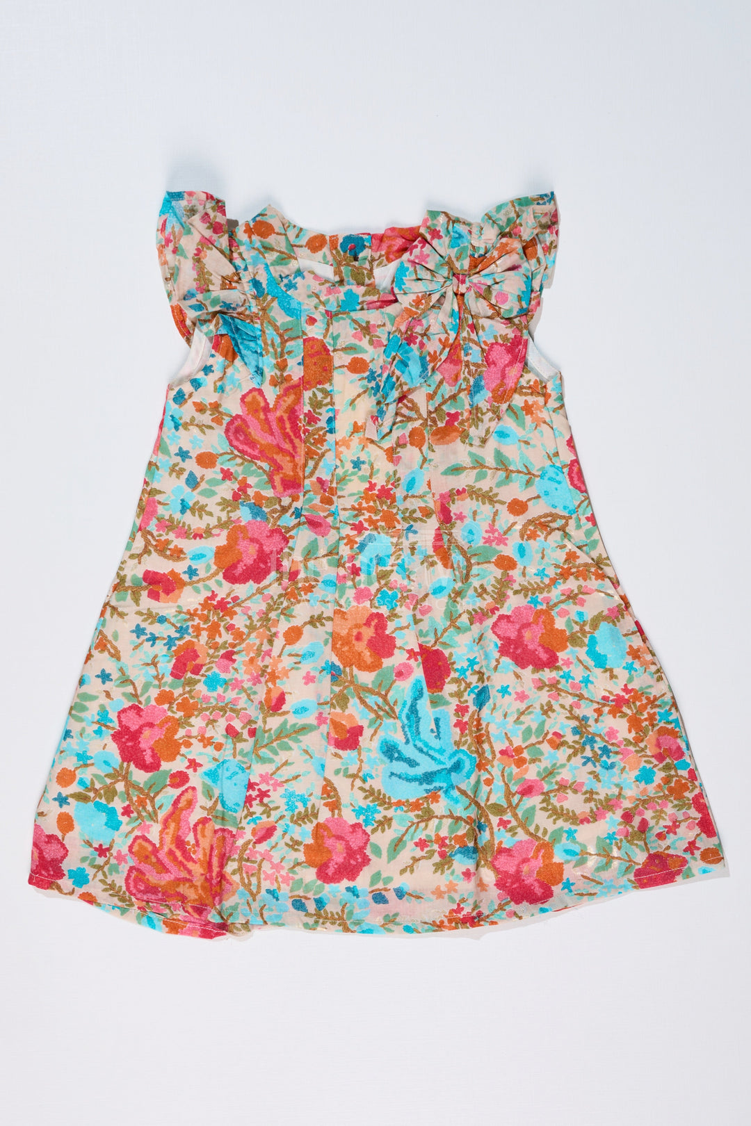 The Nesavu Girls Cotton Frock Girls Printed Frock in Muslin Silk with Vibrant Floral Patterns and Stylish Bow Nesavu 16 (1Y) / Multicolor GFC1606A-16 Nesavu Girls Printed Frock Muslin Silk Vibrant Floral Patterns Stylish Bow