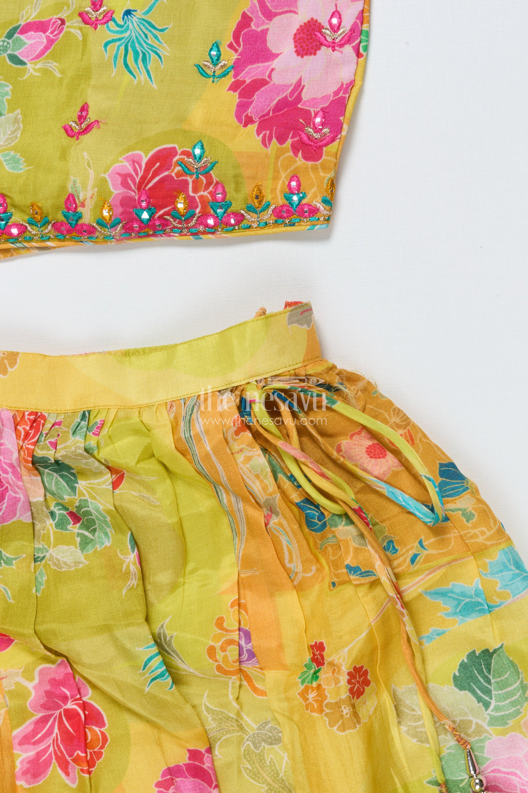 The Nesavu Girls Lehenga Choli Girls Printed Lehenga Choli for Festivals and Traditional School Days Nesavu Nesavu girls floral printed lehenga choli modal silk Navratri festive school events