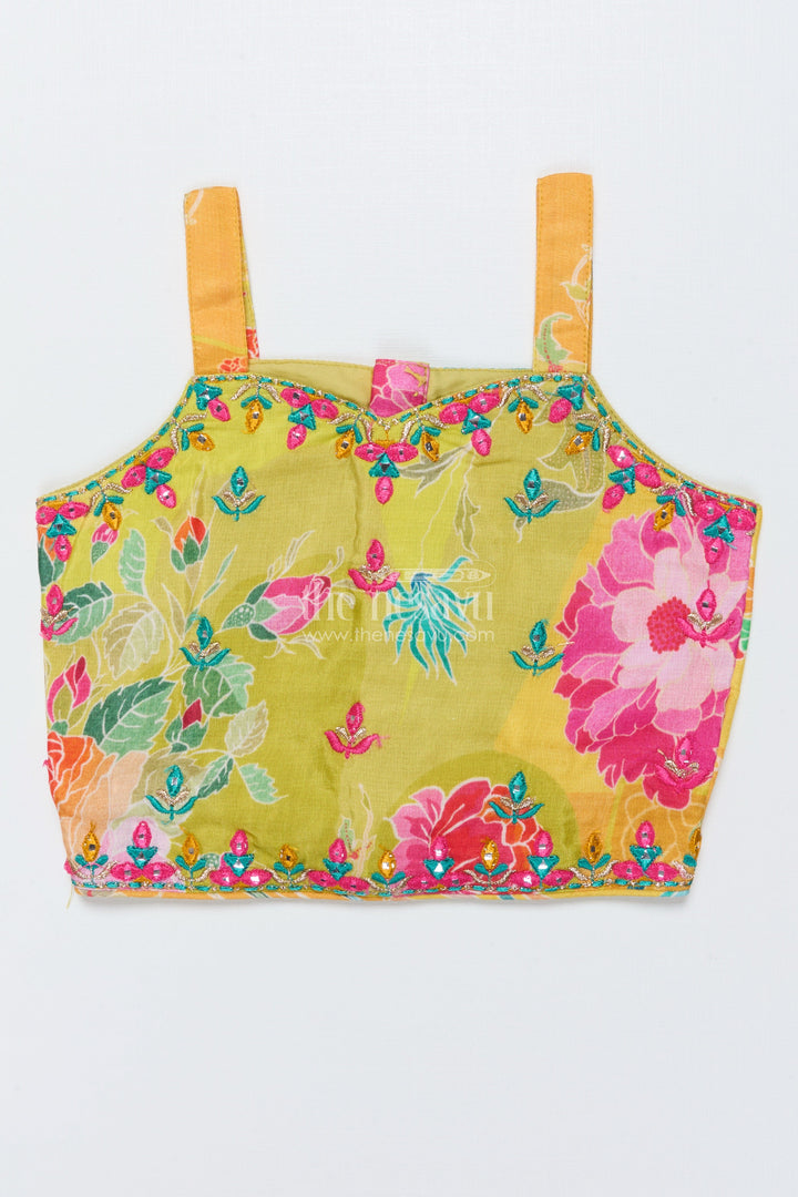 The Nesavu Girls Lehenga Choli Girls Printed Lehenga Choli for Festivals and Traditional School Days Nesavu Nesavu girls floral printed lehenga choli modal silk Navratri festive school events