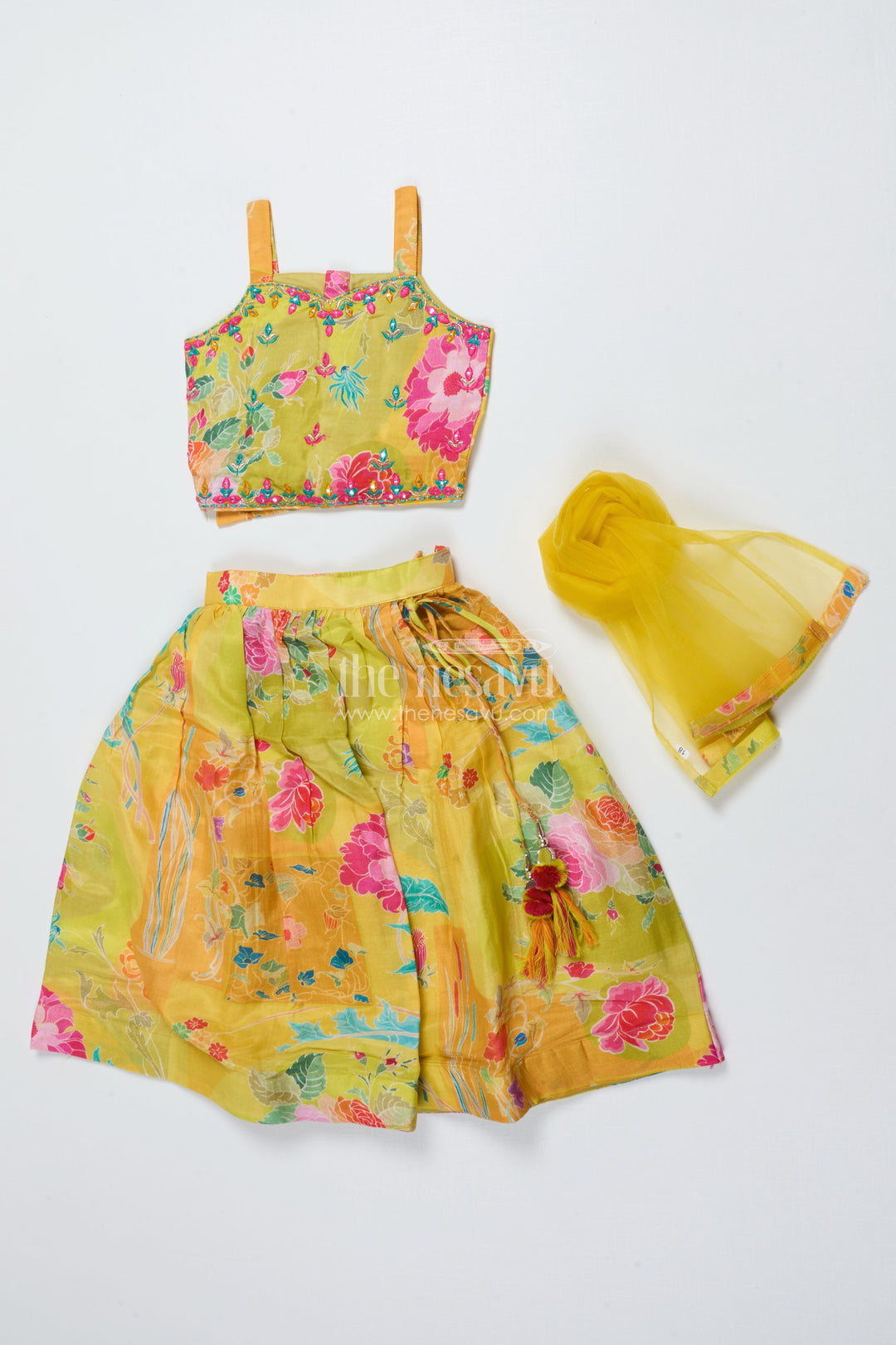 The Nesavu Girls Lehenga Choli Girls Printed Lehenga Choli for Festivals and Traditional School Days Nesavu Nesavu girls floral printed lehenga choli modal silk Navratri festive school events