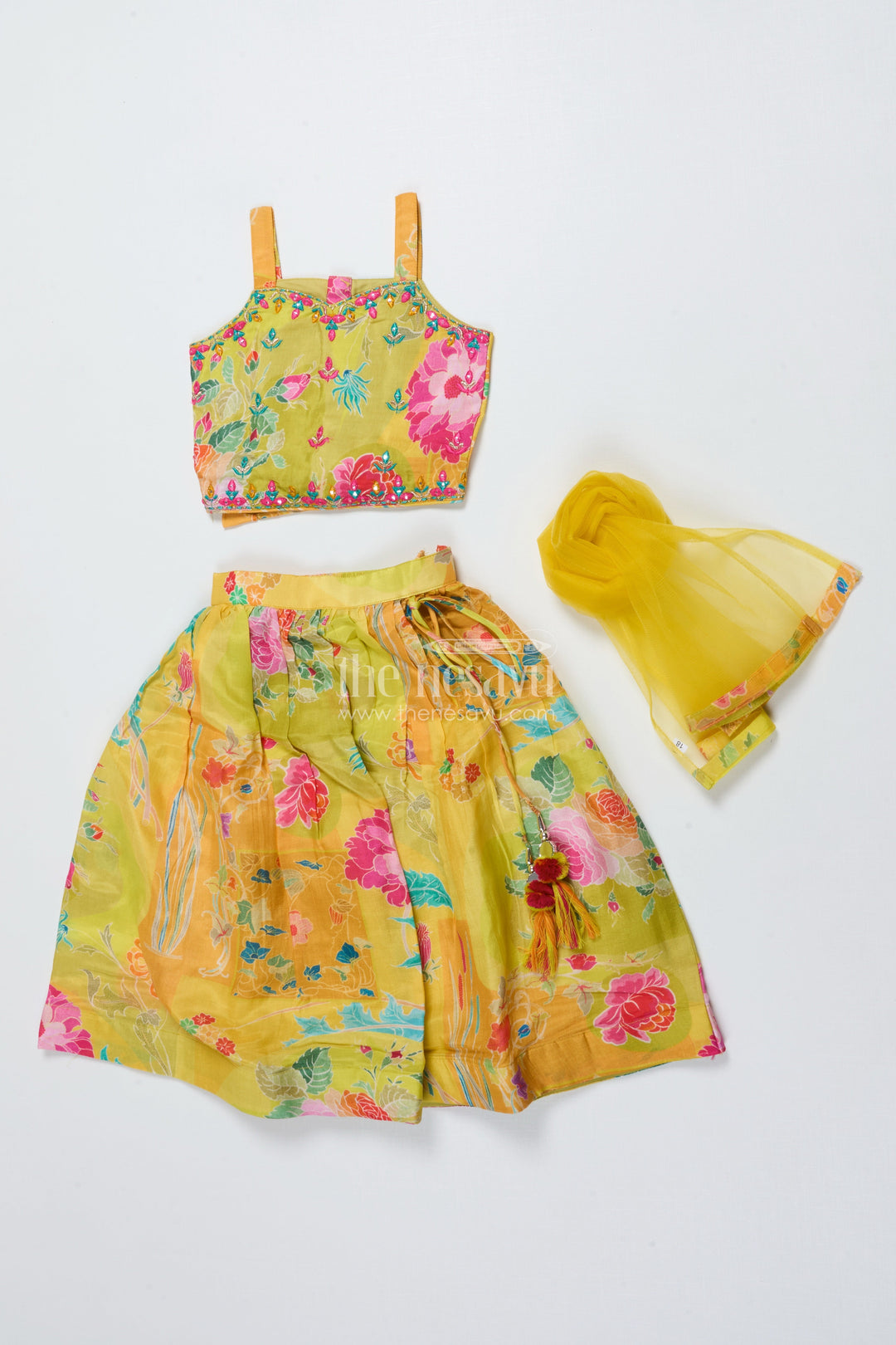 The Nesavu Girls Lehenga Choli Girls Printed Lehenga Choli for Festivals and Traditional School Days Nesavu Nesavu girls floral printed lehenga choli modal silk Navratri festive school events