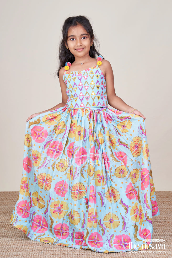 The Nesavu Girls Lehenga Choli Girls Printed Lehenga Choli Set with Matching Dupatta for Celebrations Nesavu 18 (2Y) / Blue GL792A-18 Nesavu girls printed viscose silk lehenga choli dupatta party wear set