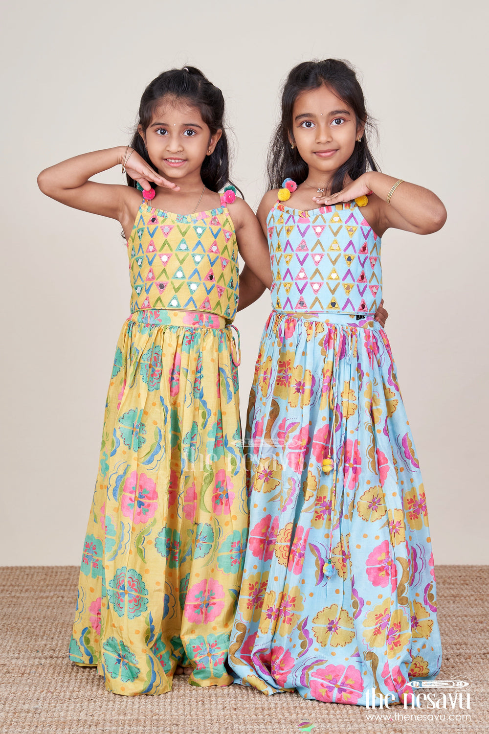 The Nesavu Girls Lehenga Choli Girls Printed Lehenga Choli Set with Matching Dupatta for Celebrations Nesavu Nesavu girls printed viscose silk lehenga choli dupatta party wear set