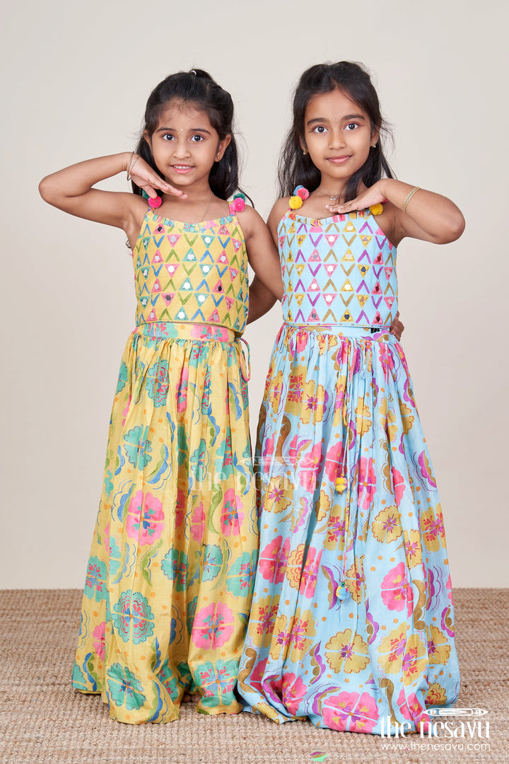The Nesavu Girls Lehenga Choli Girls Printed Lehenga Choli Set with Matching Dupatta for Celebrations Nesavu Nesavu girls printed viscose silk lehenga choli dupatta party wear set