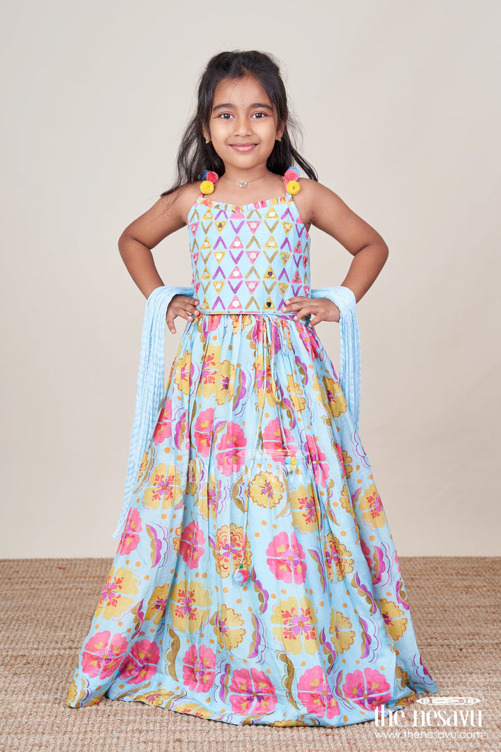 The Nesavu Girls Lehenga Choli Girls Printed Lehenga Choli Set with Matching Dupatta for Celebrations Nesavu Nesavu girls printed viscose silk lehenga choli dupatta party wear set