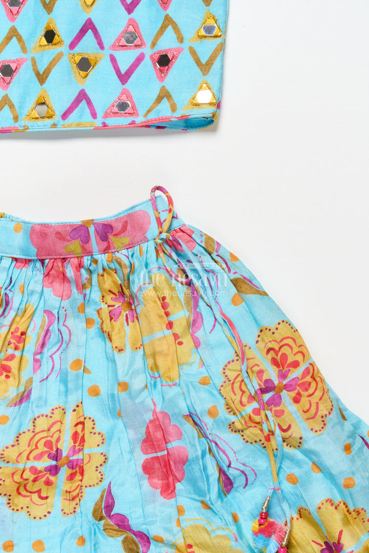 The Nesavu Girls Lehenga Choli Girls Printed Lehenga Choli Set with Matching Dupatta for Celebrations Nesavu Nesavu girls printed viscose silk lehenga choli dupatta party wear set