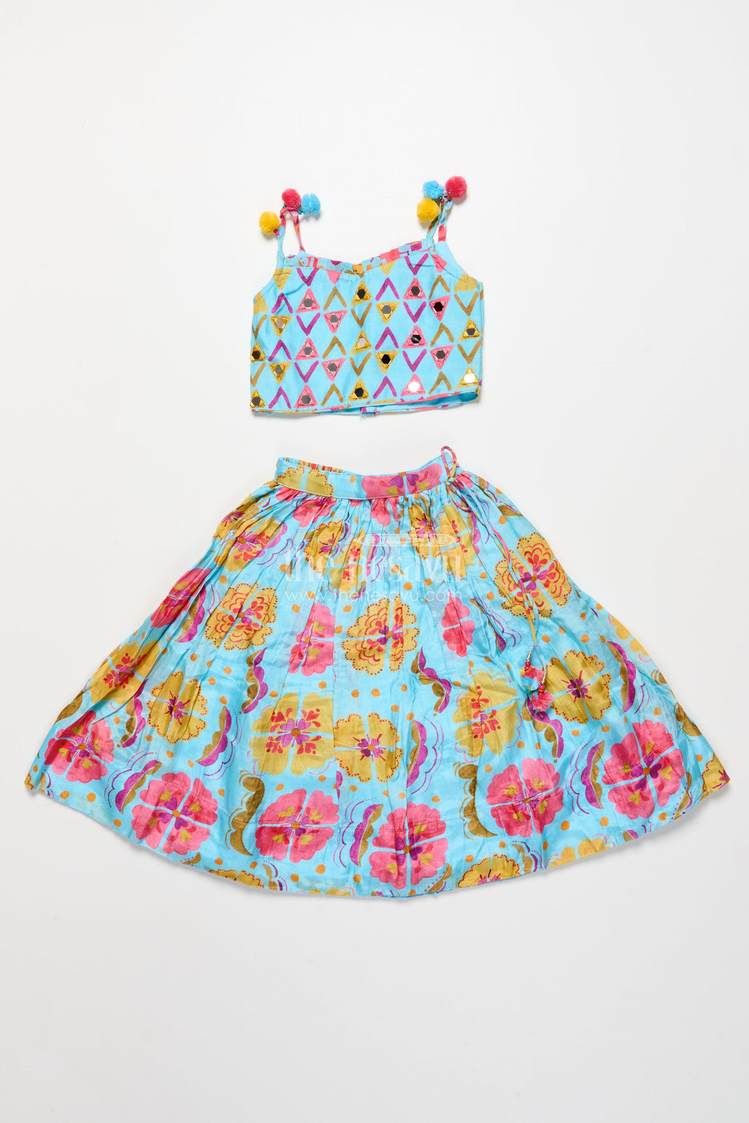 The Nesavu Girls Lehenga Choli Girls Printed Lehenga Choli Set with Matching Dupatta for Celebrations Nesavu Nesavu girls printed viscose silk lehenga choli dupatta party wear set