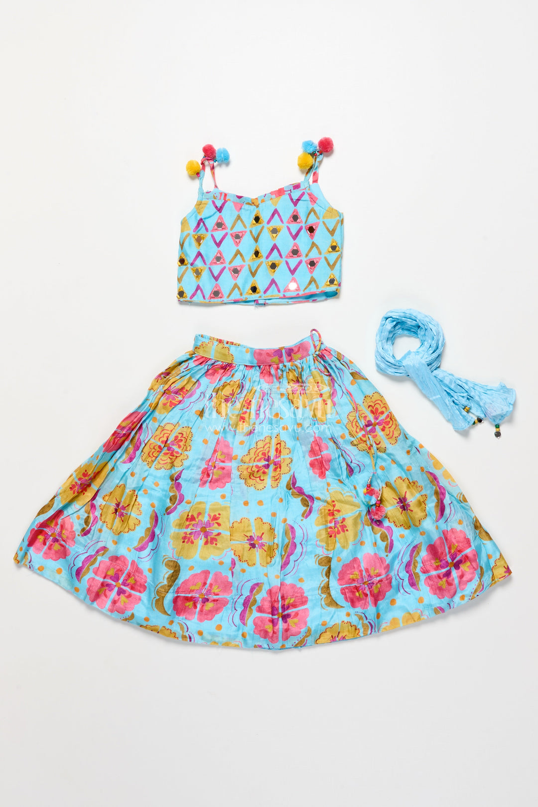 The Nesavu Girls Lehenga Choli Girls Printed Lehenga Choli Set with Matching Dupatta for Celebrations Nesavu Nesavu girls printed viscose silk lehenga choli dupatta party wear set