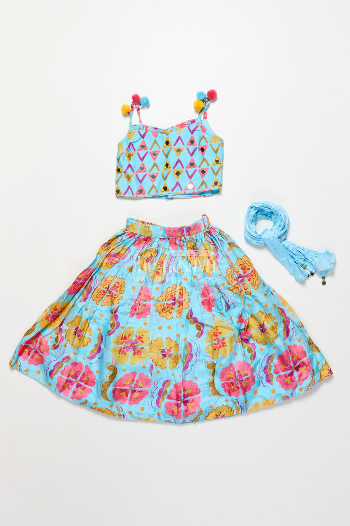 The Nesavu Girls Lehenga Choli Girls Printed Lehenga Choli Set with Matching Dupatta for Celebrations Nesavu Nesavu girls printed viscose silk lehenga choli dupatta party wear set