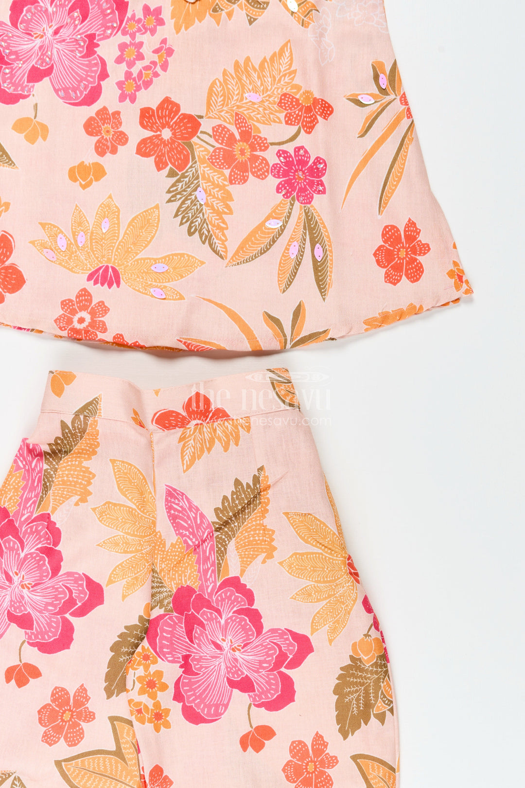 The Nesavu Girls Co-Ord Sets Girls Printed Sharara Set in Soft Cotton for Summer Ethnic Wear Nesavu Nesavu girls cotton sharara set digital floral print comfortable ethnic wear