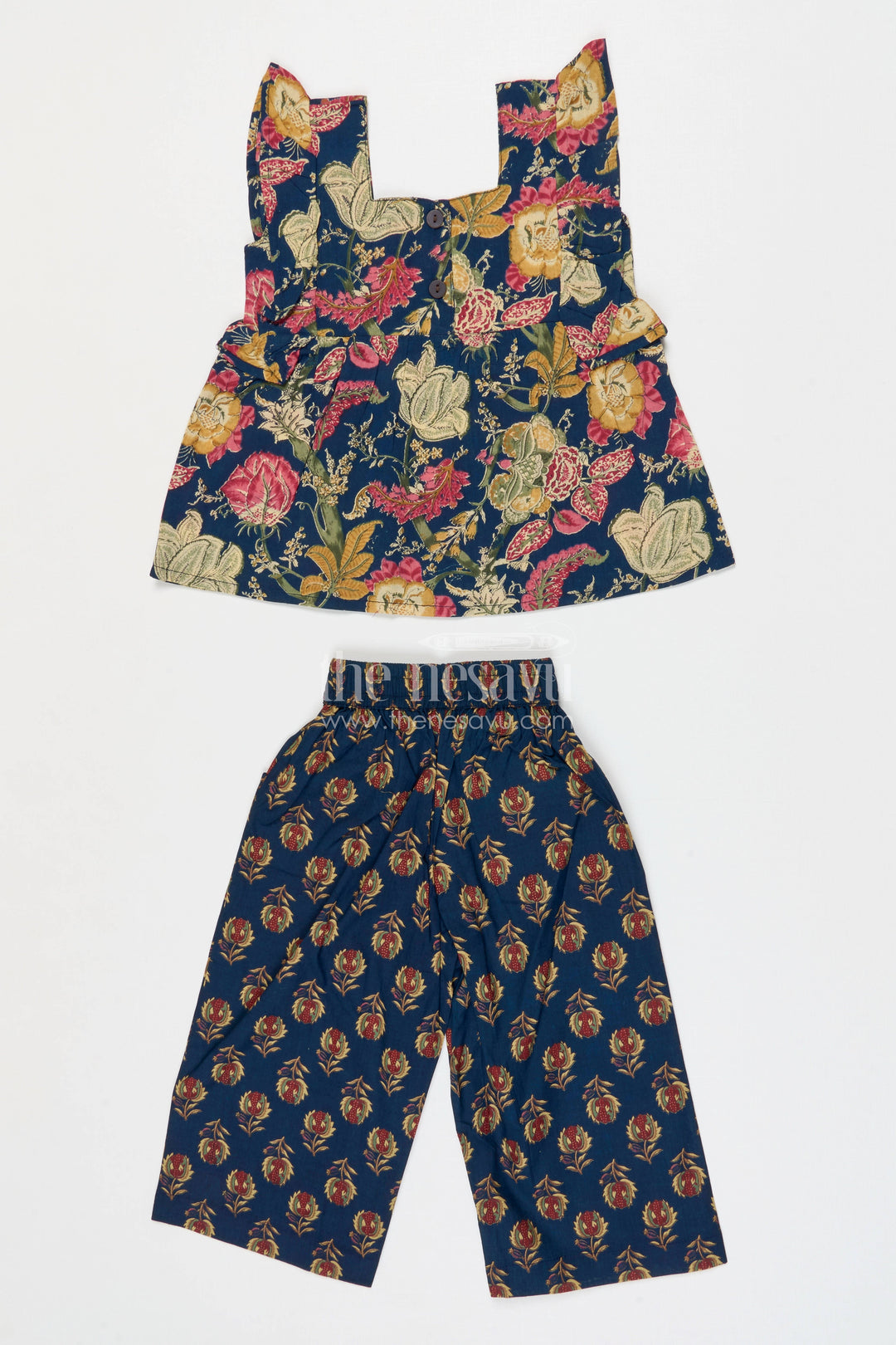 The Nesavu Girls Co-Ord Sets Girls Printed Wide Leg Pants Set for Weekend Outings Nesavu Nesavu Girls Printed Cotton Wide Leg Co Ord Set For Weekend Outings