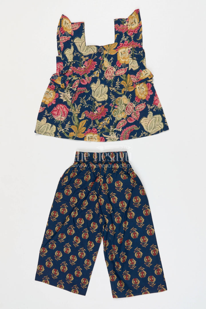 The Nesavu Girls Co-Ord Sets Girls Printed Wide Leg Pants Set for Weekend Outings Nesavu Nesavu Girls Printed Cotton Wide Leg Co Ord Set For Weekend Outings