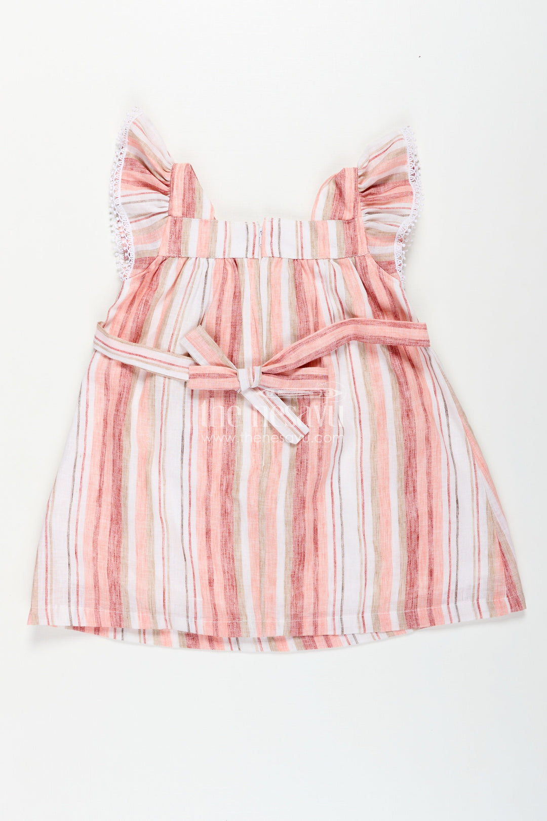 The Nesavu Girls Cotton Frock Girls Puff Hand Dress in Soft Cotton with Vertical Stripes and Frill Sleeves for a Breezy Casual Look Nesavu Girls Cotton Puff Hand Dress Striped Pattern Frill Sleeves Everyday Style | The Nesavu