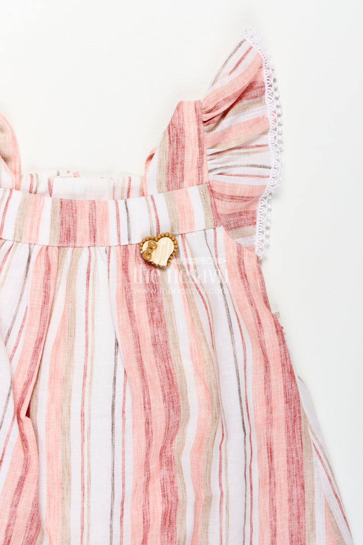 The Nesavu Girls Cotton Frock Girls Puff Hand Dress in Soft Cotton with Vertical Stripes and Frill Sleeves for a Breezy Casual Look Nesavu Girls Cotton Puff Hand Dress Striped Pattern Frill Sleeves Everyday Style | The Nesavu