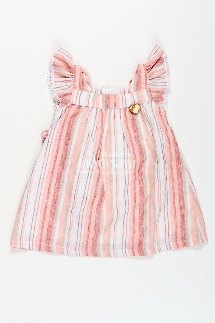 The Nesavu Girls Cotton Frock Girls Puff Hand Dress in Soft Cotton with Vertical Stripes and Frill Sleeves for a Breezy Casual Look Nesavu Girls Cotton Puff Hand Dress Striped Pattern Frill Sleeves Everyday Style | The Nesavu