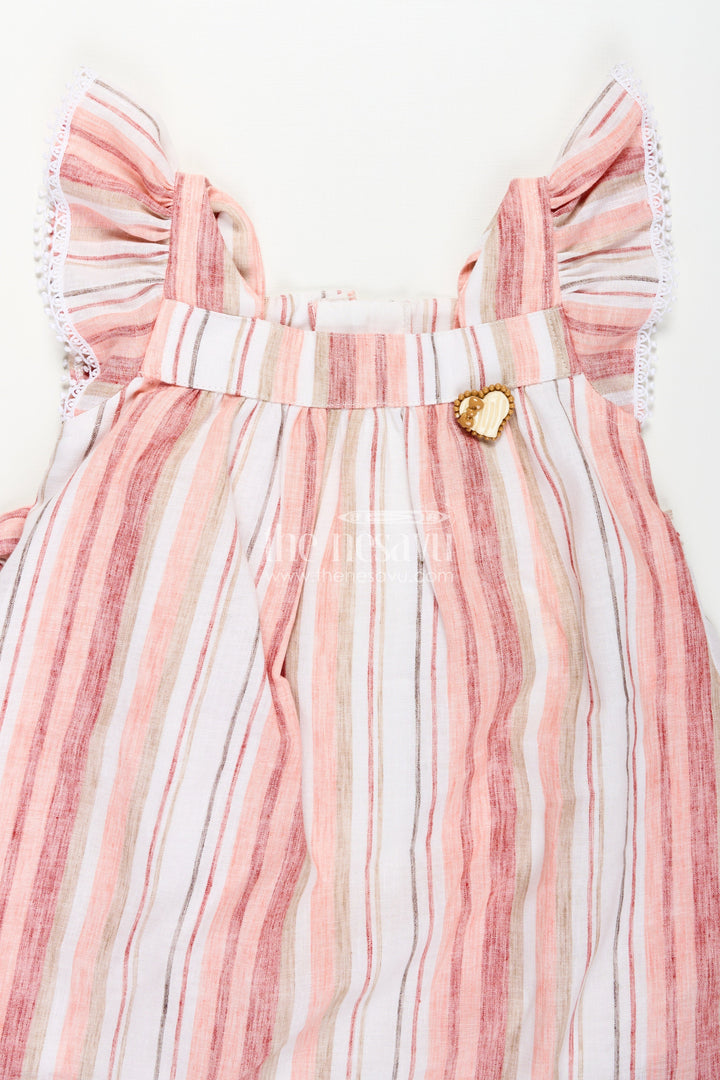 The Nesavu Girls Cotton Frock Girls Puff Hand Dress in Soft Cotton with Vertical Stripes and Frill Sleeves for a Breezy Casual Look Nesavu Girls Cotton Puff Hand Dress Striped Pattern Frill Sleeves Everyday Style | The Nesavu