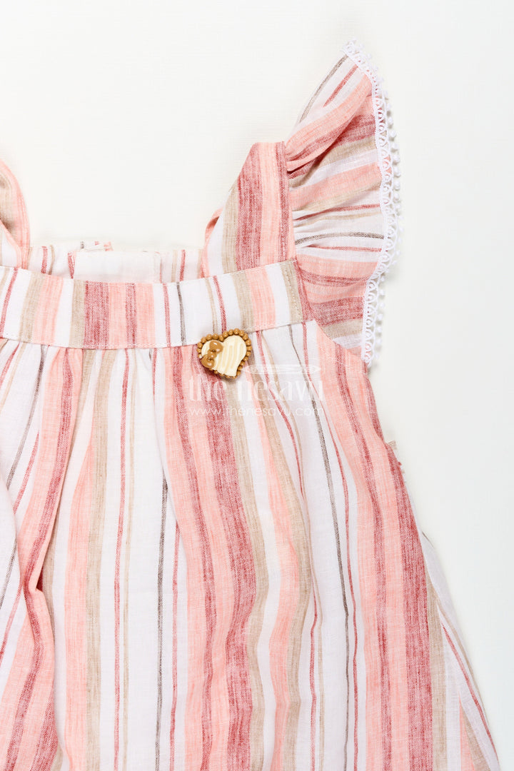 The Nesavu Girls Cotton Frock Girls Puff Hand Dress in Soft Cotton with Vertical Stripes and Frill Sleeves for a Breezy Casual Look Nesavu Girls Cotton Puff Hand Dress Striped Pattern Frill Sleeves Everyday Style | The Nesavu