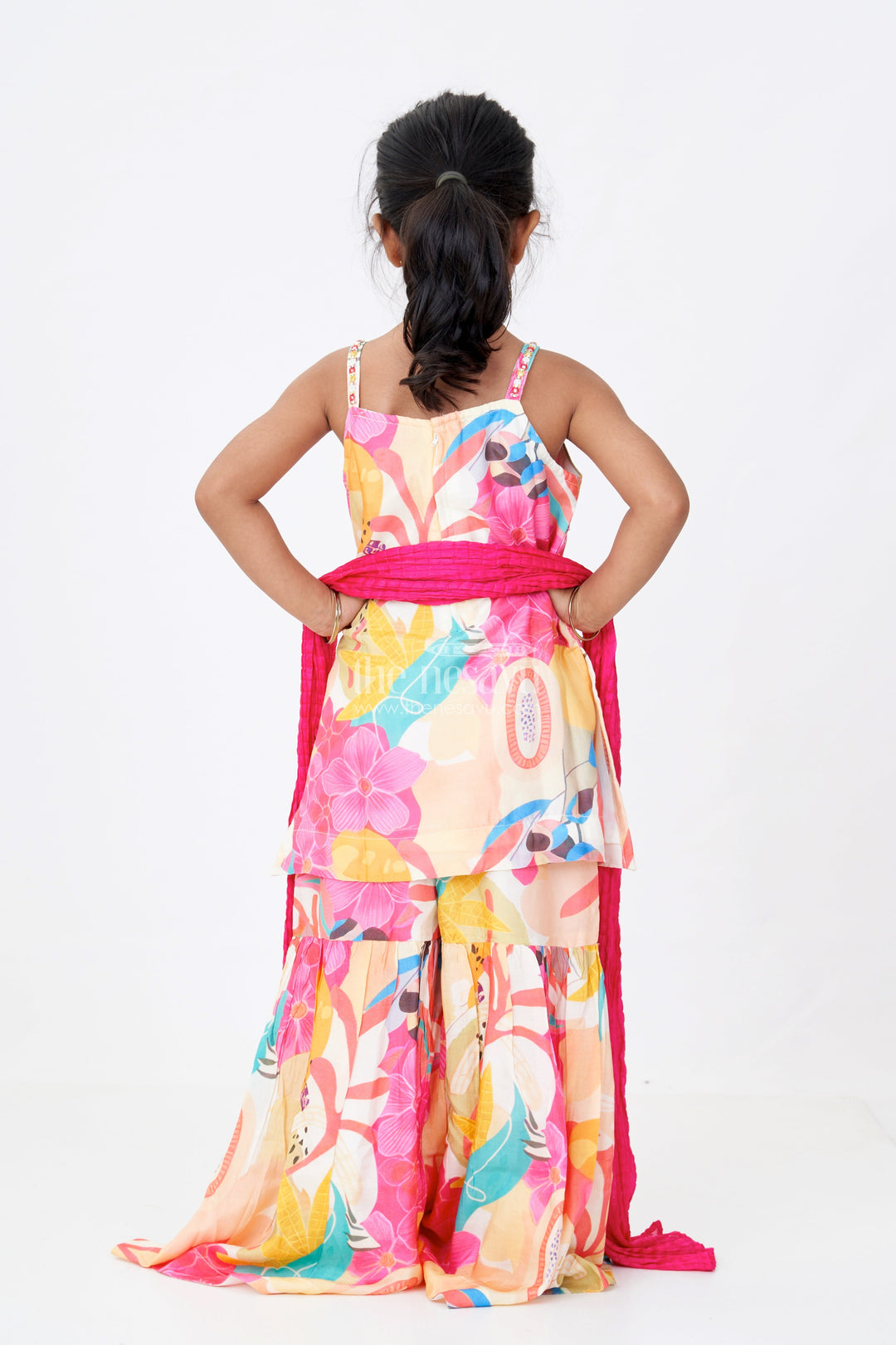 The Nesavu Girls Sharara / Plazo Set Girls Pure Muslin Silk Digital Printed Kurti with Sharara Set for Festive and Ethnic Wear Nesavu Girls Pure Muslin Silk Digital Printed Kurti Stylish Sharara Festive Wear | The Nesavu