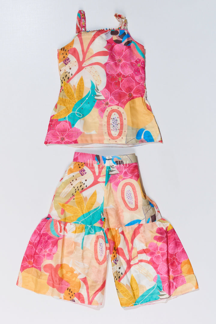 The Nesavu Girls Sharara / Plazo Set Girls Pure Muslin Silk Digital Printed Kurti with Sharara Set for Festive and Ethnic Wear Nesavu Girls Pure Muslin Silk Digital Printed Kurti Stylish Sharara Festive Wear | The Nesavu