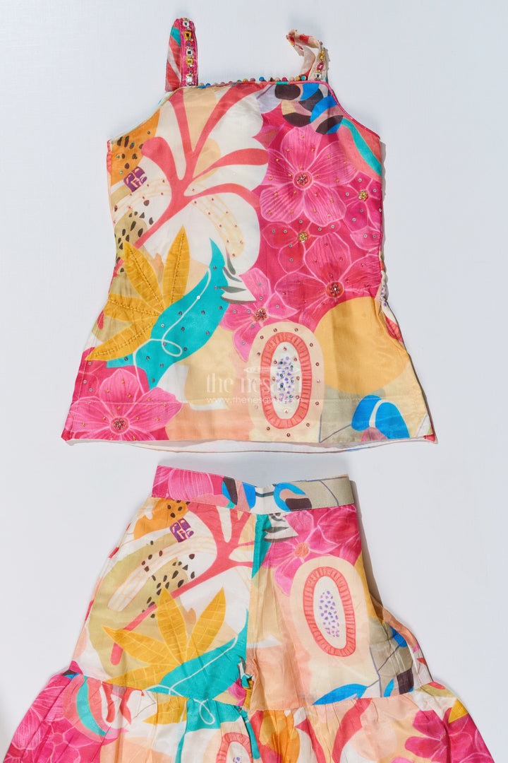 The Nesavu Girls Sharara / Plazo Set Girls Pure Muslin Silk Digital Printed Kurti with Sharara Set for Festive and Ethnic Wear Nesavu Girls Pure Muslin Silk Digital Printed Kurti Stylish Sharara Festive Wear | The Nesavu