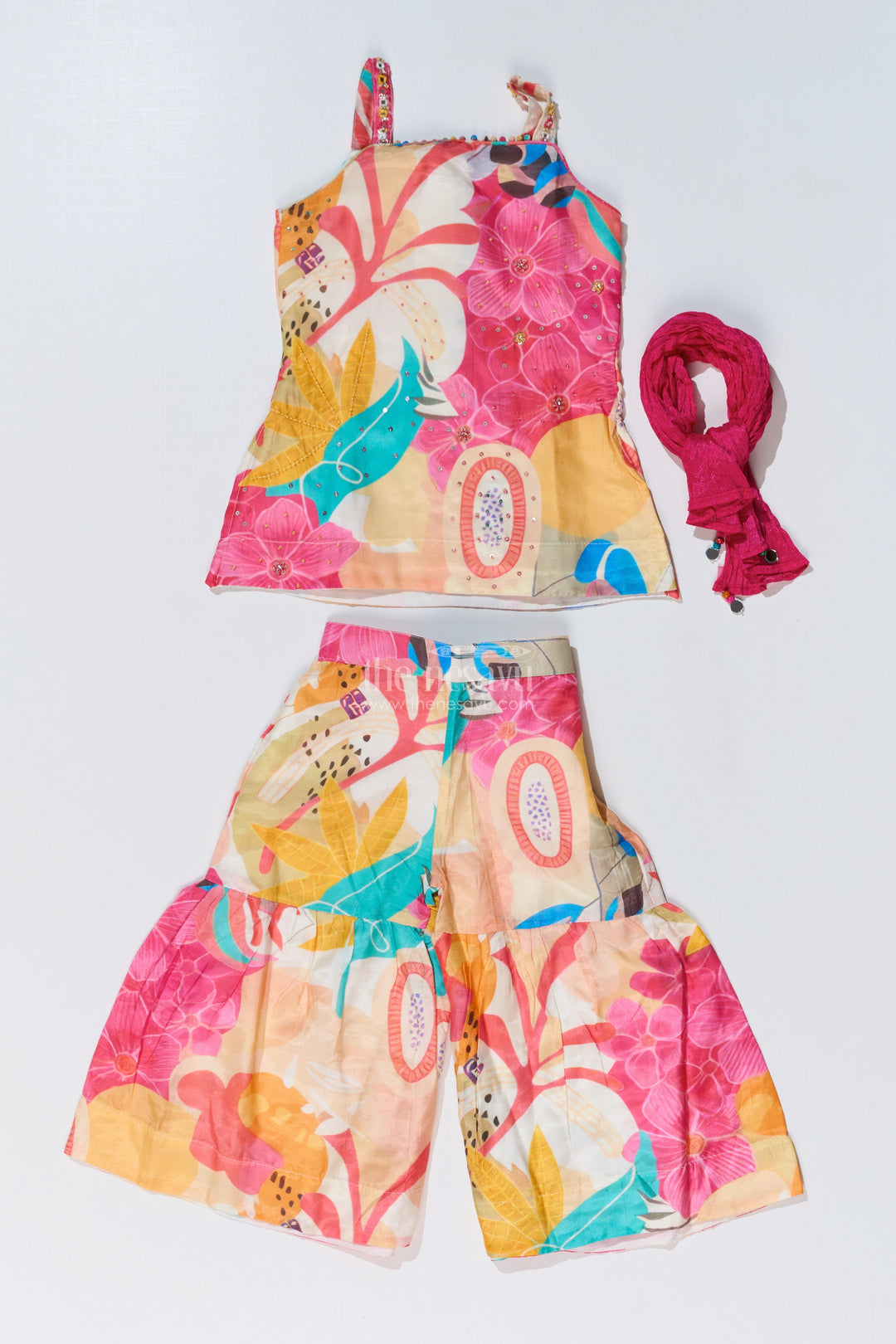 The Nesavu Girls Sharara / Plazo Set Girls Pure Muslin Silk Digital Printed Kurti with Sharara Set for Festive and Ethnic Wear Nesavu Girls Pure Muslin Silk Digital Printed Kurti Stylish Sharara Festive Wear | The Nesavu