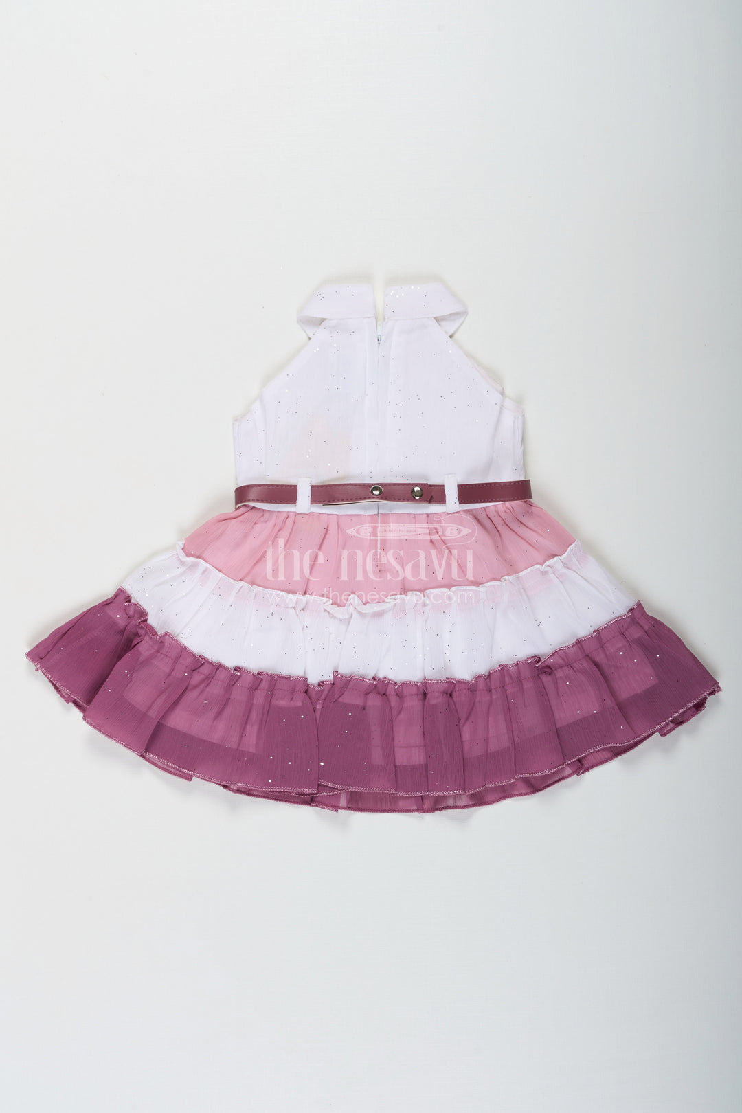 The Nesavu Girls Cotton Frock Girls Purple Colour Frock Design in Tiered Glitter Georgette with White and Lavender Ombre Layers Nesavu Girls Purple Colour Long Frock White Lavender Ombre Glitter Georgette Belt | The Nesavu