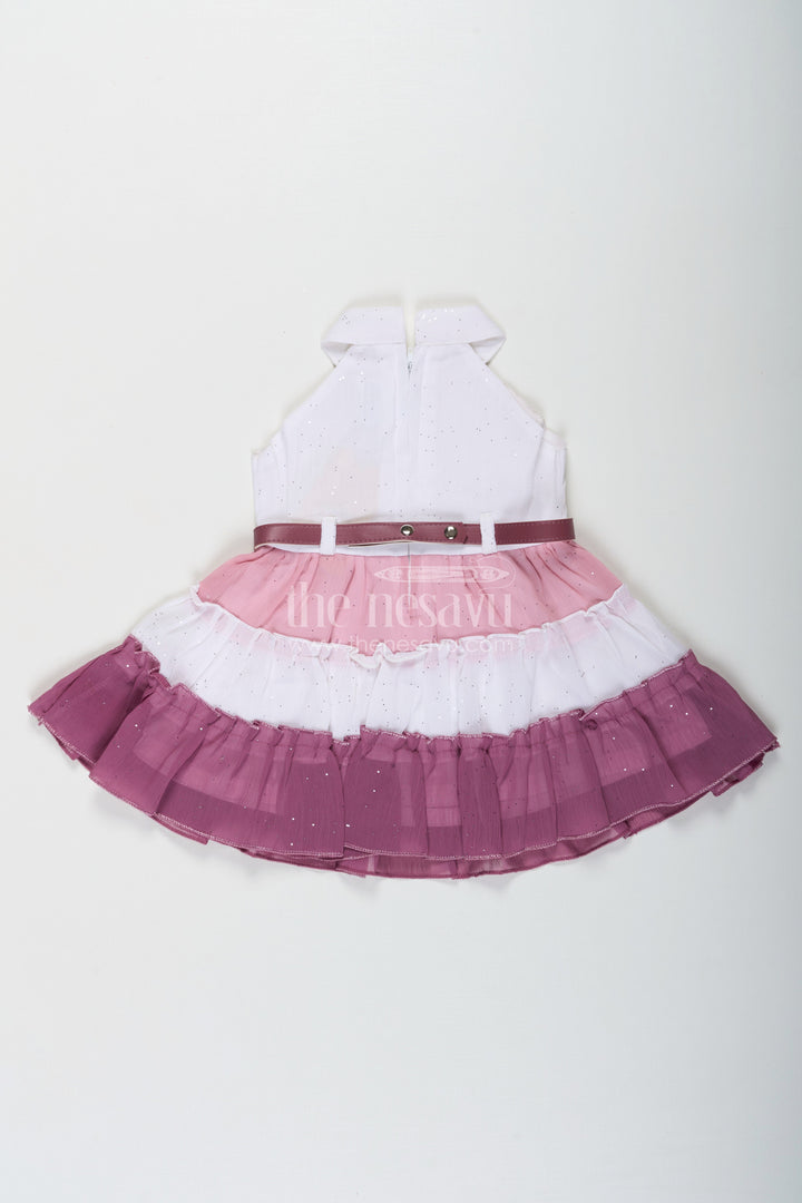 The Nesavu Girls Cotton Frock Girls Purple Colour Frock Design in Tiered Glitter Georgette with White and Lavender Ombre Layers Nesavu Girls Purple Colour Long Frock White Lavender Ombre Glitter Georgette Belt | The Nesavu